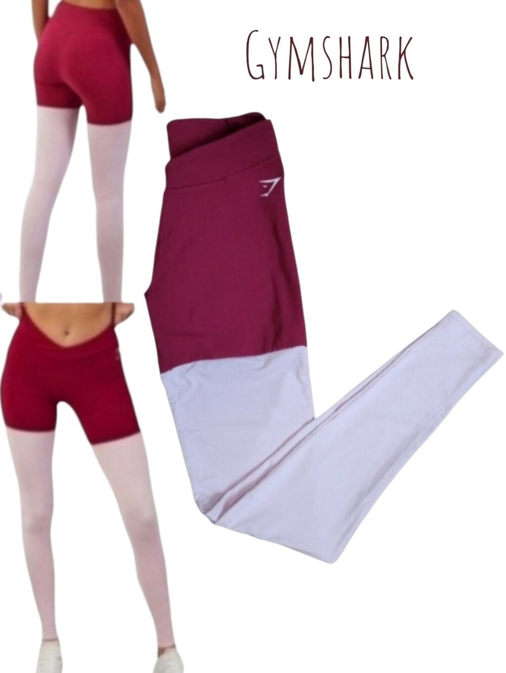Gymshark Women's HR Two-tone color-block leggings Burgundy / Pastel Pink